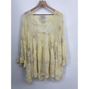 Young Fabulous & Broke Bell Sleeve V-Neck Tie Dye Tunic/DRESS SEMI SHEER SIZE  S